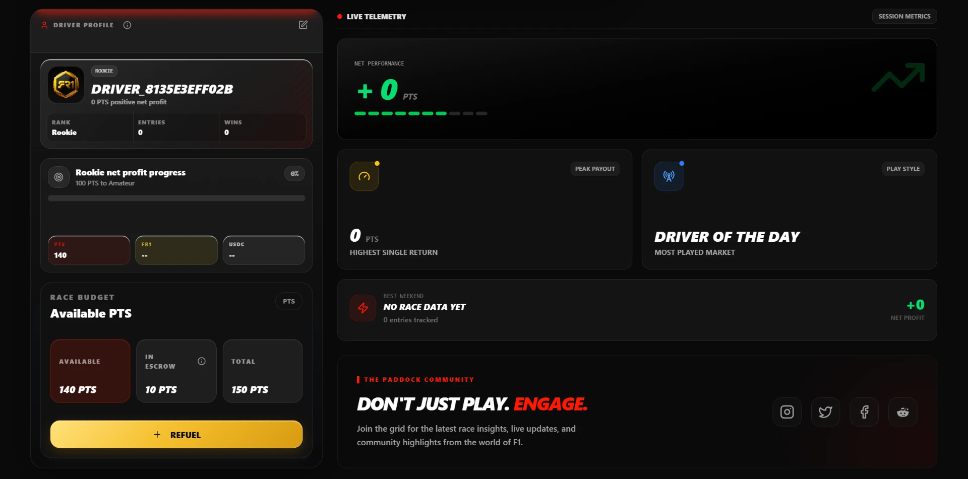 FR1Bet felhasználói profil és aktivitási képernyő